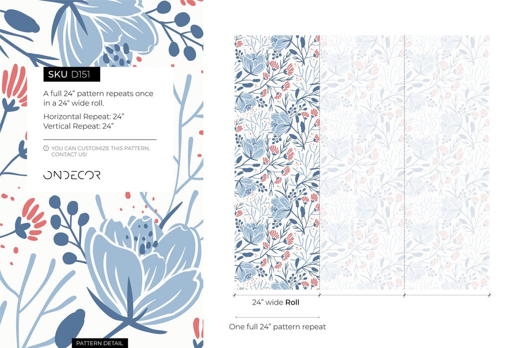 Ondecor Blue Floral Scandinavian Wallpaper Home Decor Room Decor - D151