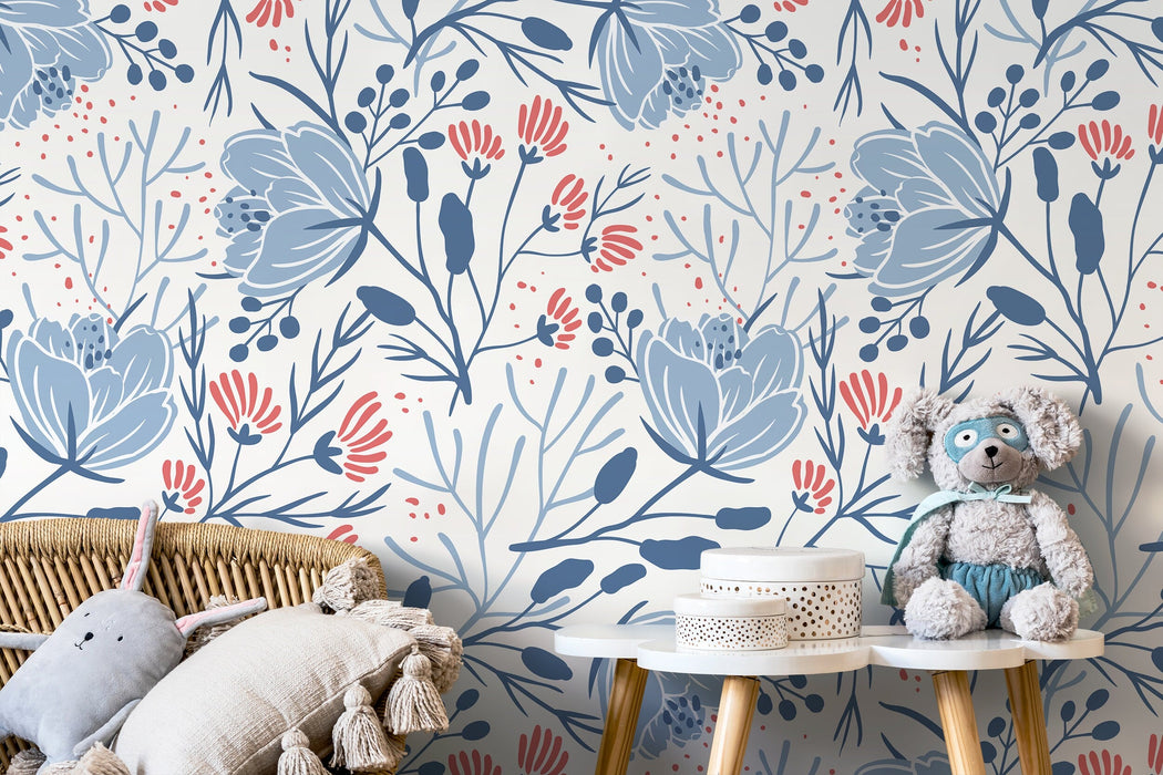 Ondecor Blue Floral Scandinavian Wallpaper Home Decor Room Decor - D151