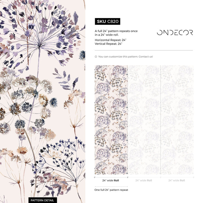 Ondecor Floral Wildflowers and Dandelion Wallpaper / Peel and Stick Wallpaper Removable Wallpaper Home Decor Wall Art Wall Decor Room Decor - C820