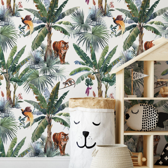 Ondecor Tropical Jungle Botanical Peel and Stick and Traditional Wallpaper - D645