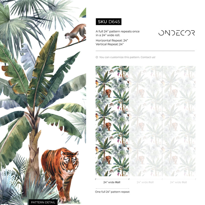 Ondecor Tropical Jungle Botanical Peel and Stick and Traditional Wallpaper - D645