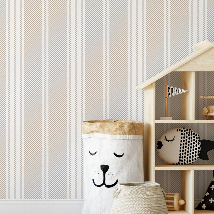 Ondecor Neutral Striped Farmhouse Peel and Stick and Traditional Wallpaper - D782