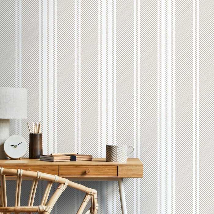 Ondecor Neutral Striped Farmhouse Peel and Stick and Traditional Wallpaper - D782