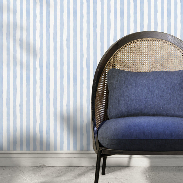 Ondecor Baby Blue Striped Watercolor, Peel and Stick, Traditional Wallpaper - D858