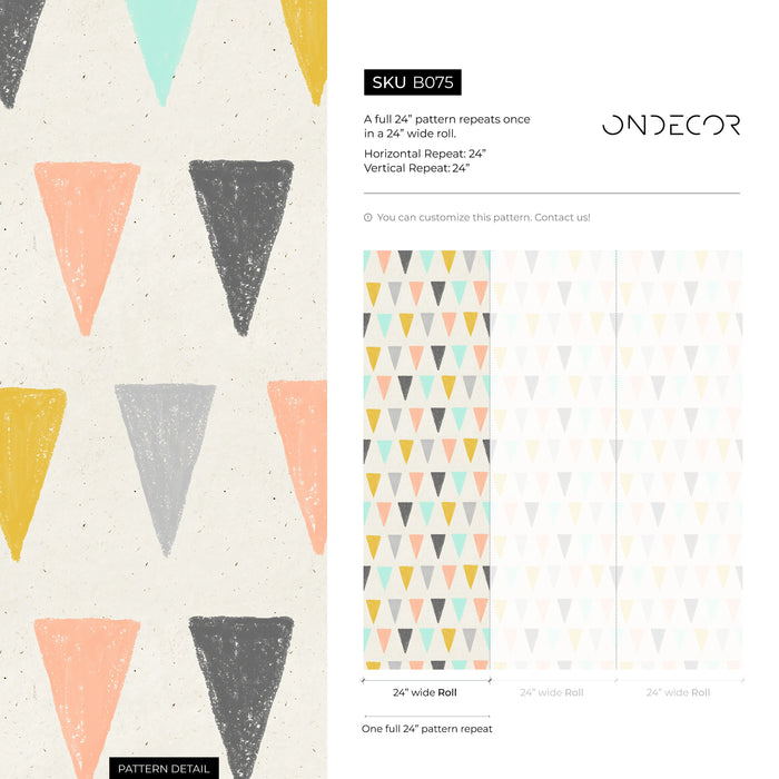 Ondecor Colorful Triangles Geometric Wallpaper Removable Wallpaper Scandinavian Wallpaper Peel and Stick and Traditional Wallpaper Wall Paper - B075