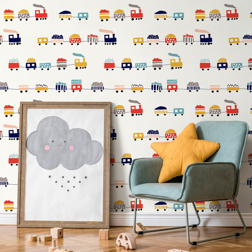 Ondecor Kids Train Nursery Playroom Decor Peel and Stick Wallpaper - A328