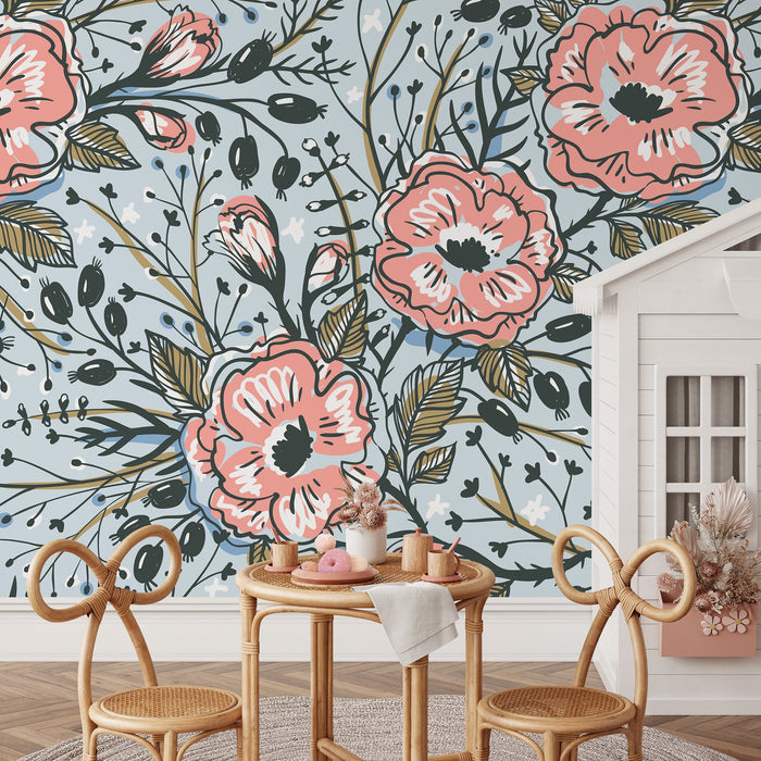 Ondecor Removable Wallpaper Peel and Stick Wallpaper Wall Paper Wall Mural - Vintage Floral Wallpaper  - A418