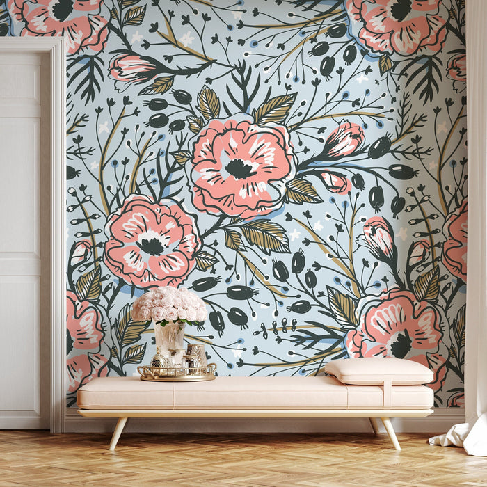 Ondecor Removable Wallpaper Peel and Stick Wallpaper Wall Paper Wall Mural - Vintage Floral Wallpaper  - A418