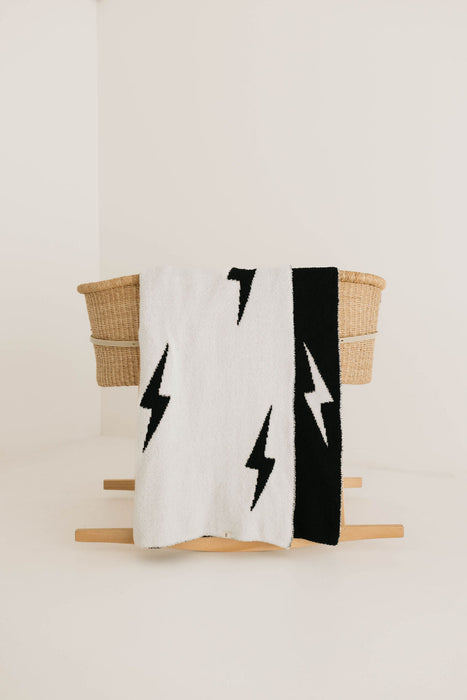 forever french Black & White Lightning Bolt | Plush Blanket