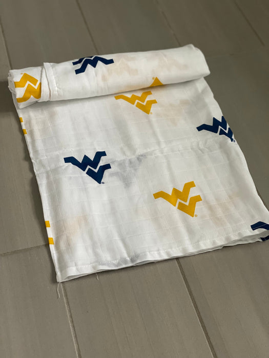 Three Little Anchors West Virginia University Swadde Blanket - Gold and Blue Flying WV