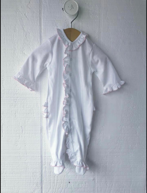 Cute as Buttons Pima cotton ruffle trim footie