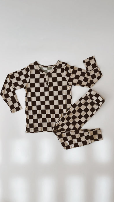 forever french baby Bamboo Two Piece Pajamas | Black Checkerboard