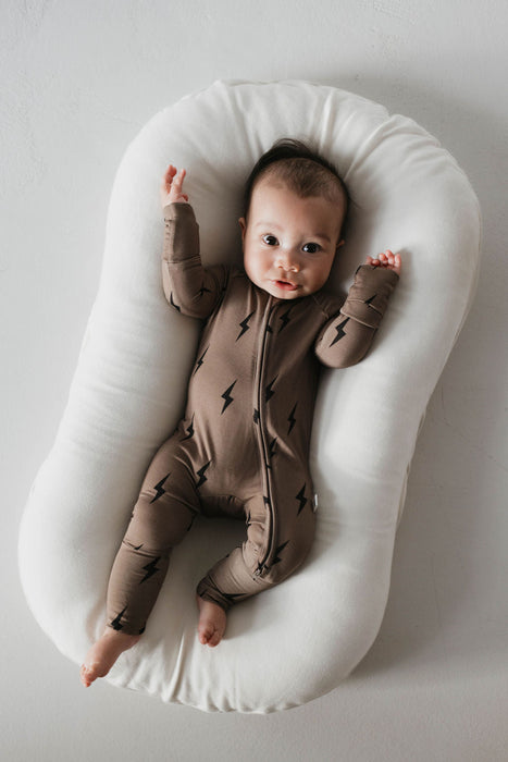 forever french baby Bamboo Zip Pajamas | Brown & Black Lightning Bolt