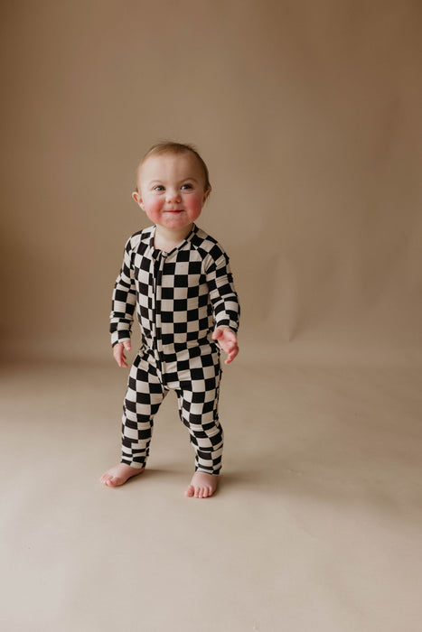 forever french baby Bamboo Zip Pajamas | Black Checkerboard