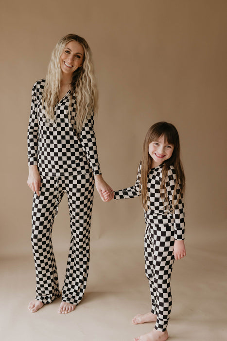 forever french baby Bamboo Two Piece Pajamas | Black Checkerboard