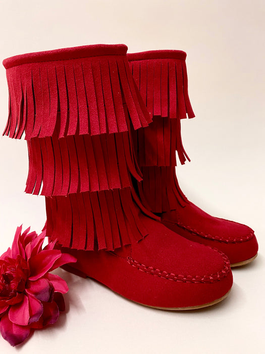 Mia Belle Girls Suede Tiered Fringe Boots By Liv and Mia