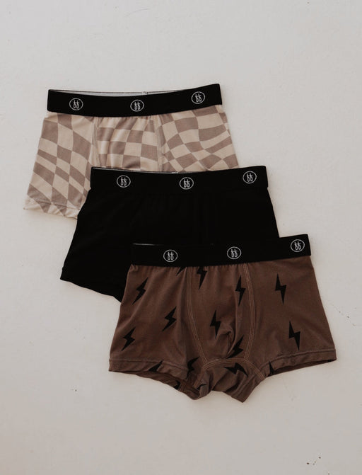 forever french Bamboo Boxers (3 Pack) | Wavy Checker + Lightning Bolt +Black