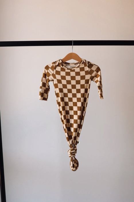 forever french baby Bamboo Knotted Gown  | Olive Checker