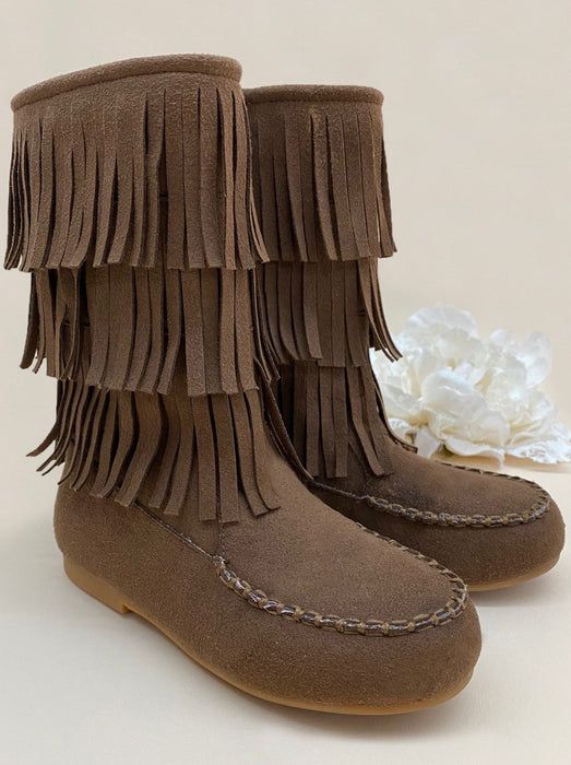 Mia Belle Girls Brown Fringe Boots By Liv and Mia