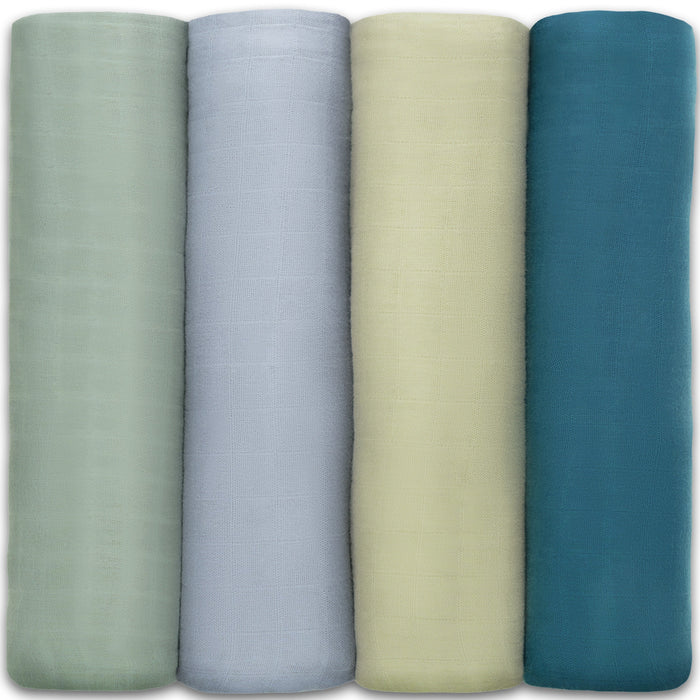 Comfy Cubs Baby Muslin Swaddle Blankets 4 Pack - Sage, Pacific Blue, Fern, Neptune