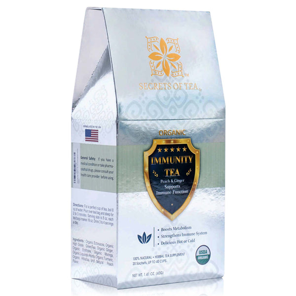 Secrets Of Tea Immunity Tea- Peach: 40 Servings- USDA Organic