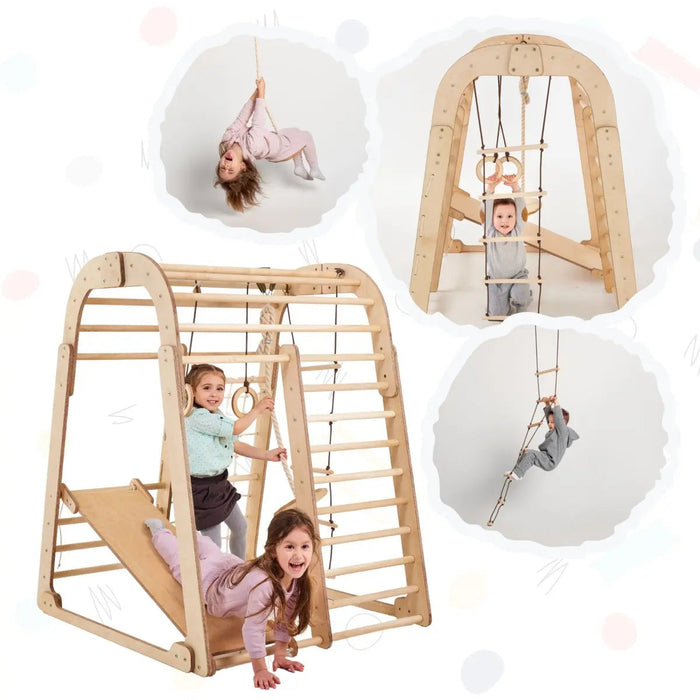 Goodevas Indoor Wooden Playground for Children - 6in1 Playground + Swings Set + Slide Board