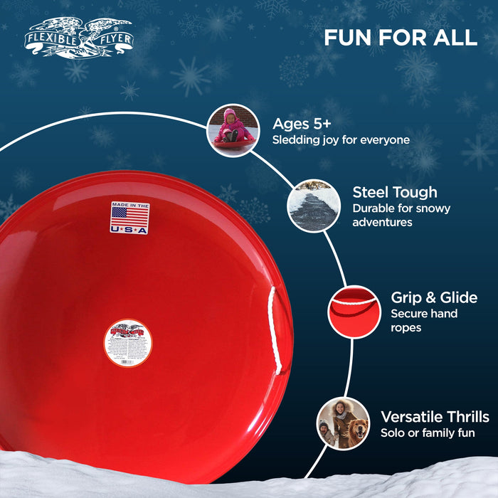 Flexible Flyer Steel Saucer 26" Metal Winter Snow Sled for Kids and Adults, Red