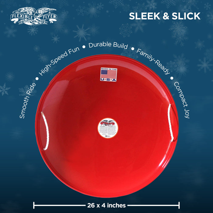 Flexible Flyer Steel Saucer 26" Metal Winter Snow Sled for Kids and Adults, Red