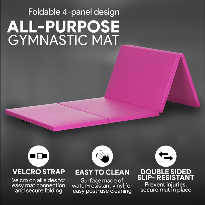 BalanceFrom Fitness Foldable Gymnastics Mat w/Sectional Floor Balance Beam, Pink