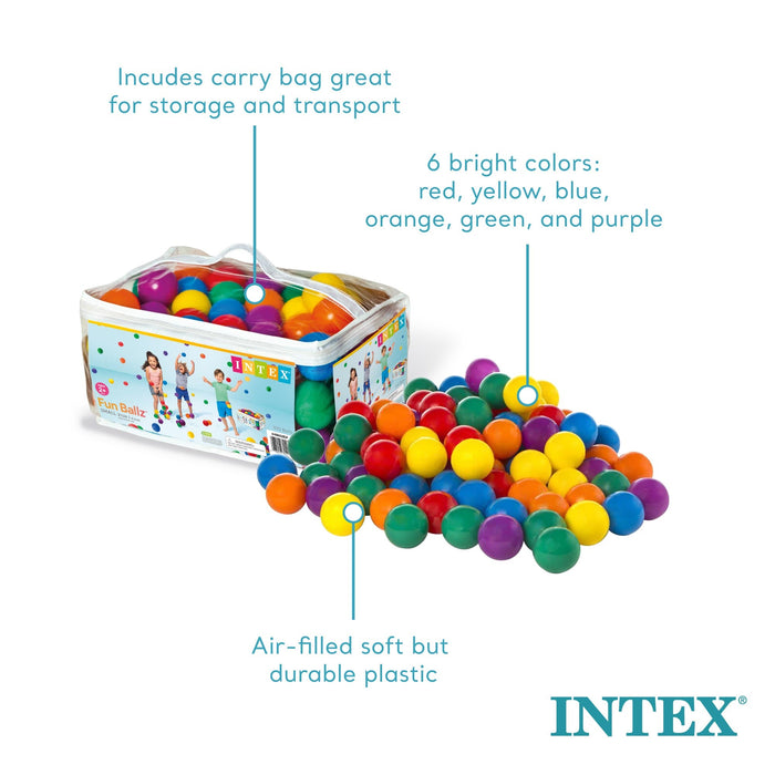 Intex Small Plastic Multi-Colored Fun Ballz for Ball Pit Bounce House, 100 Pack