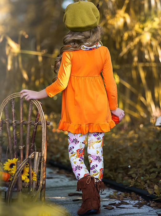 Mia Belle Girls Fancy Fall Florals Tunic, Leggings and Scarf Set