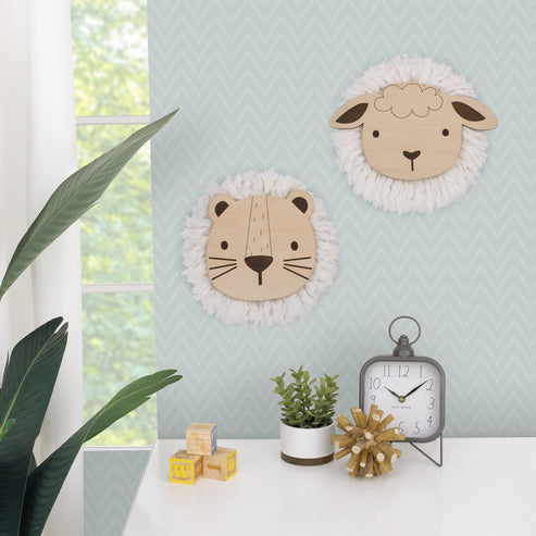 Little Love by NoJo Natural Wood Lion Wall Décor with Ivory Yarn Mane