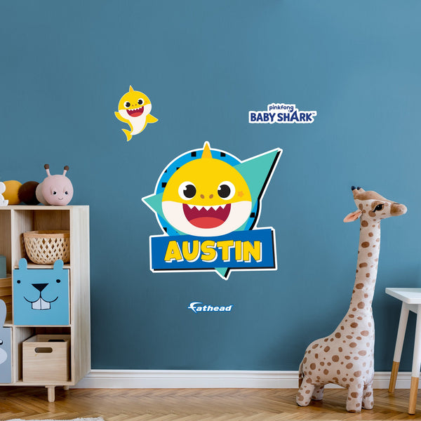 Fathead Baby Shark: Baby Shark Retro Personalized Name Icon - Officially Licensed Nickelodeon Removable Adhesive Decal