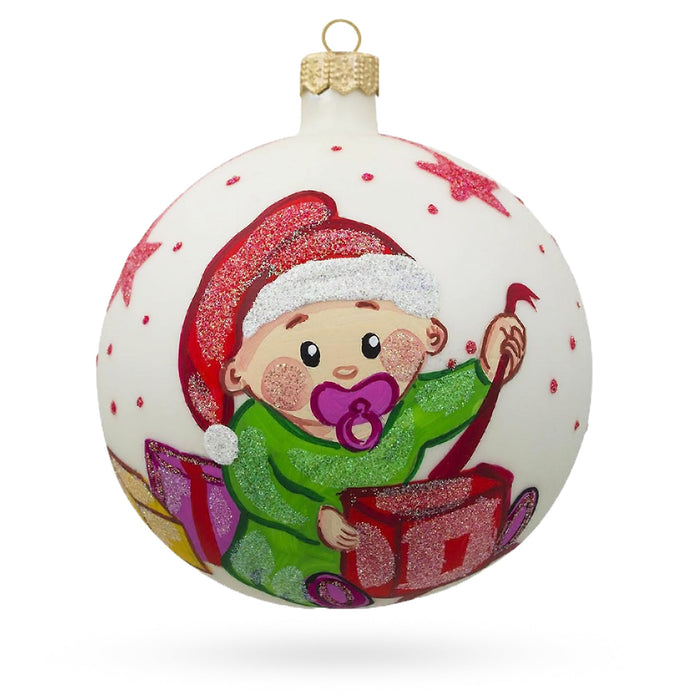 BestPysanky Girl Opening Gift Glass Ball Baby's First Christmas Ornament 4 Inches