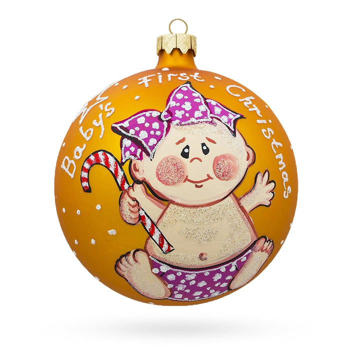 BestPysanky Girl with Candy Cane Blown Glass Ball Baby's First Christmas Ornament 4 Inches