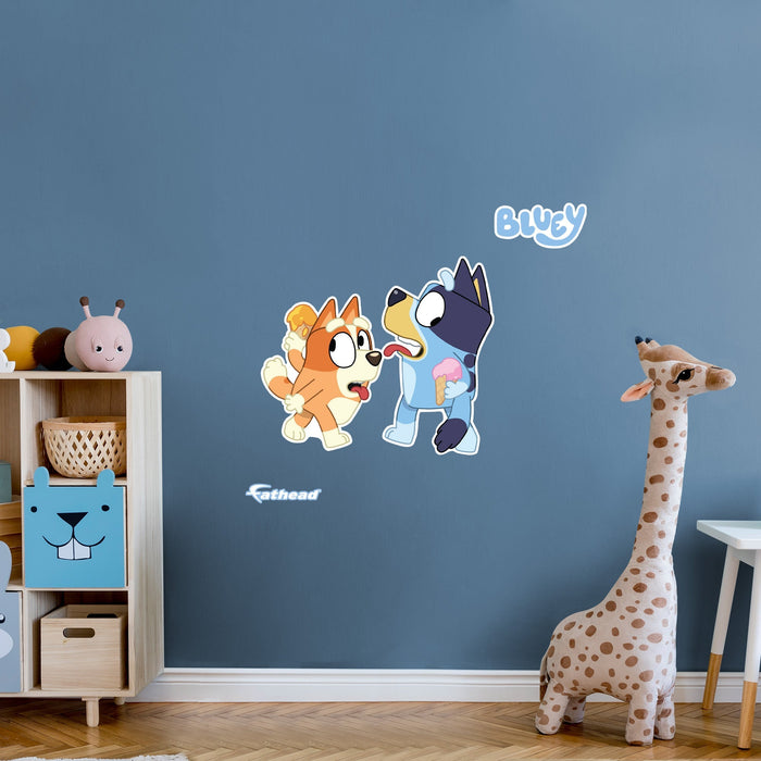 Fathead Bluey: Bluey & Bingo Sisters Ice Cream Icon - Officially Licensed BBC Removable Adhesive Decal