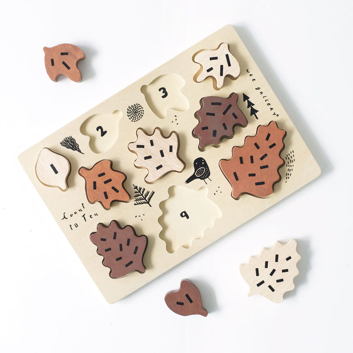 Wee Gallery Wooden Tray Puzzle - Count to 10 Leaves