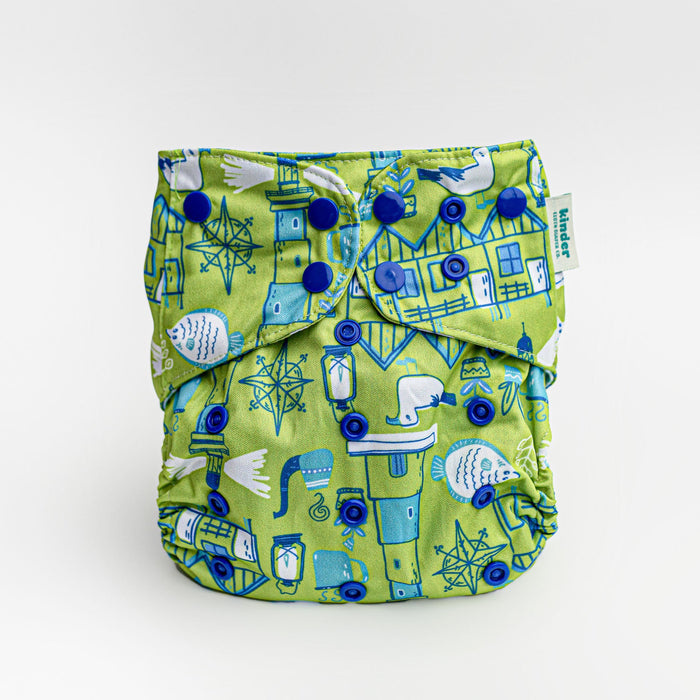 Kinder Cloth Diaper Co. Patterned Basics Pocket Cloth Diaper with Athletic Wicking Jersey