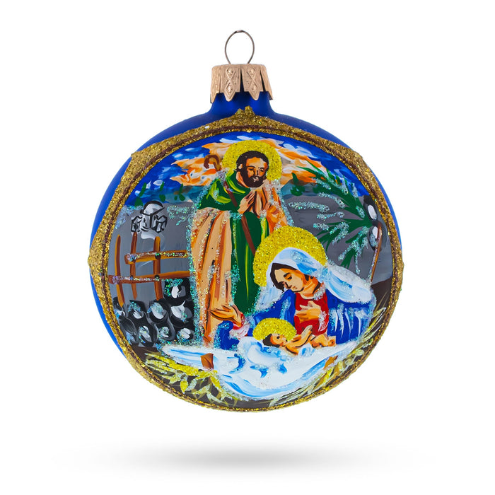 BestPysanky Loving Joseph and Mary Admiring Baby Jesus Blown Glass Ball Christmas Ornament 3.25 Inches