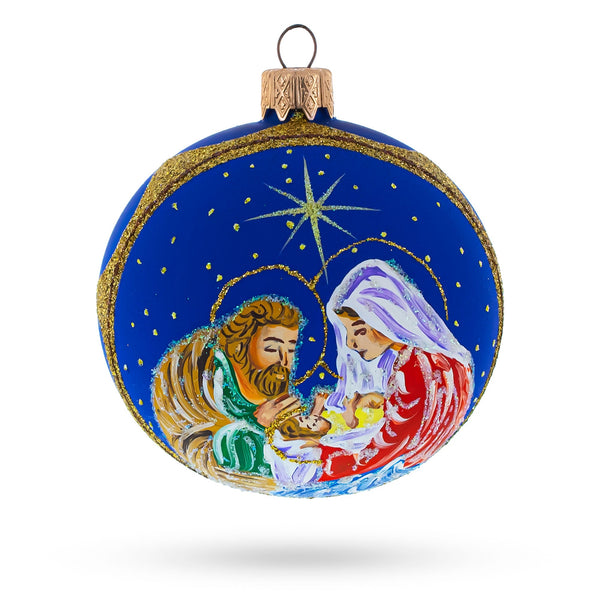 BestPysanky Loving Joseph and Mary Admiring Baby Jesus Blown Glass Ball Christmas Ornament 3.25 Inches