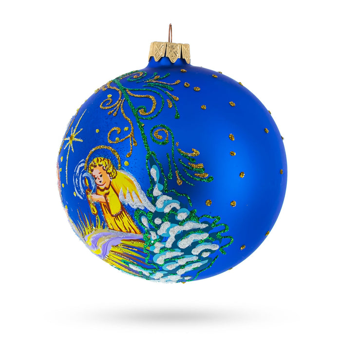 BestPysanky Angels Singing to Baby Jesus Blown Glass Ball Christmas Ornament 4 Inches