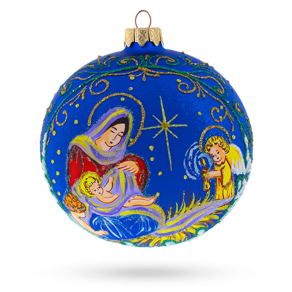 BestPysanky Angels Singing to Baby Jesus Blown Glass Ball Christmas Ornament 4 Inches