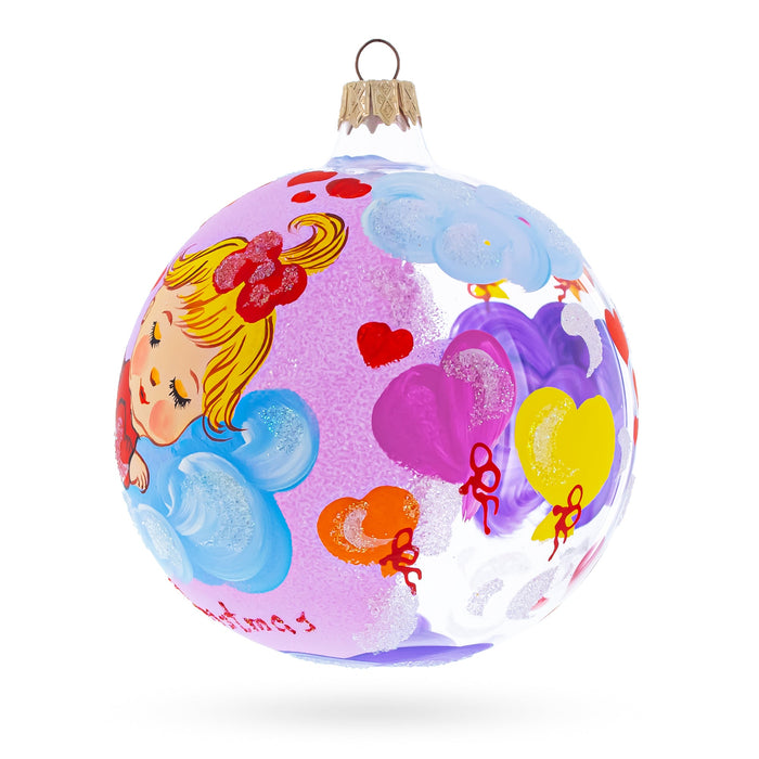 BestPysanky Angel-faced Girl Slumbering on Fluffy Clouds Blown Glass Ball Baby's First Christmas Ornament 4 Inches