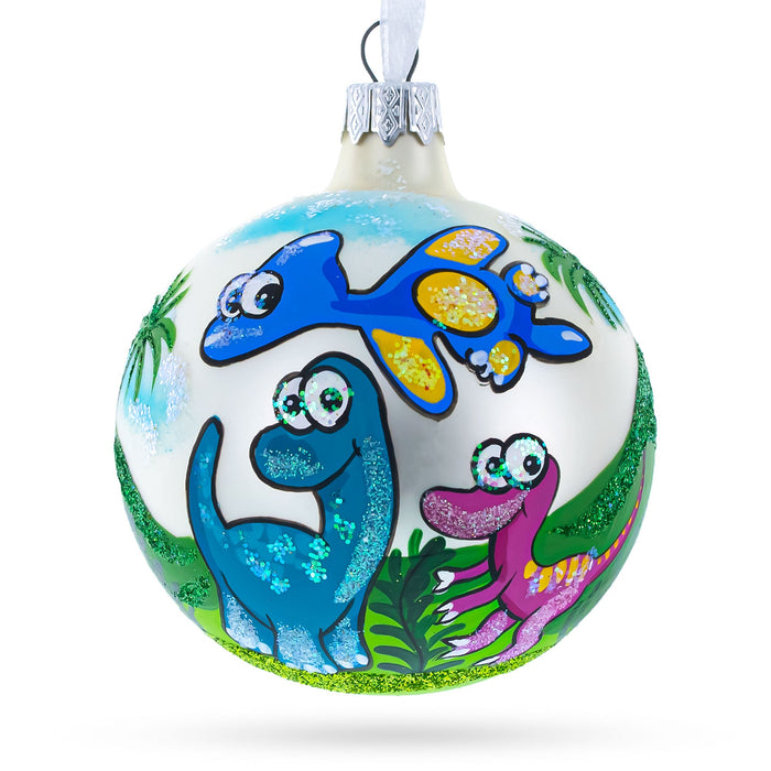 BestPysanky Baby Dinosaurs Blown Glass Ball Christmas Ornament 3.25 Inches