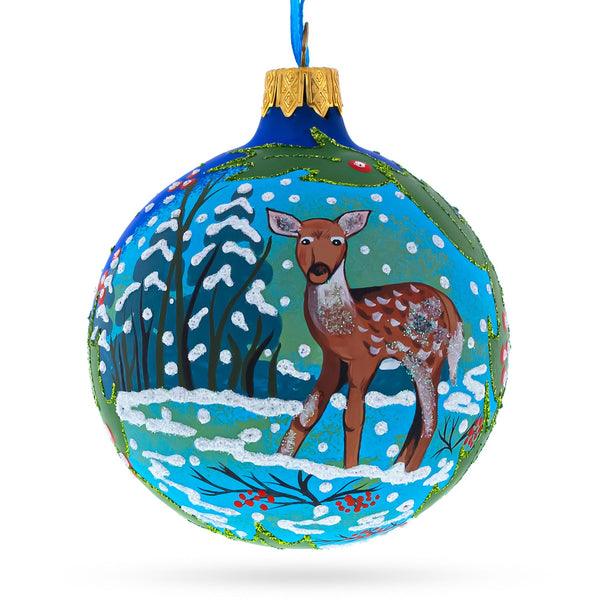 BestPysanky Adorable Baby Deer Blown Glass Ball Christmas Ornament 3.25 Inches