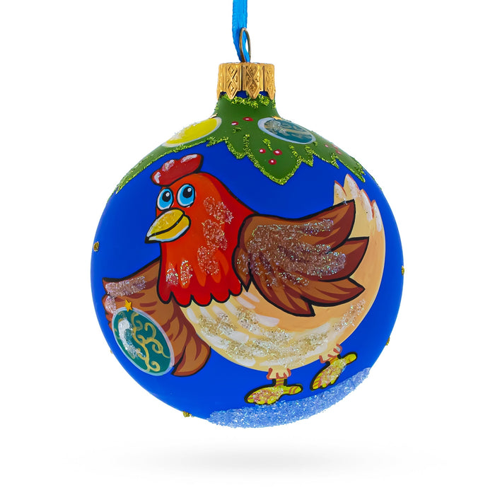 BestPysanky Whimsical Hen Decorating the Tree Blown Glass Christmas Ornament 3.25 Inches