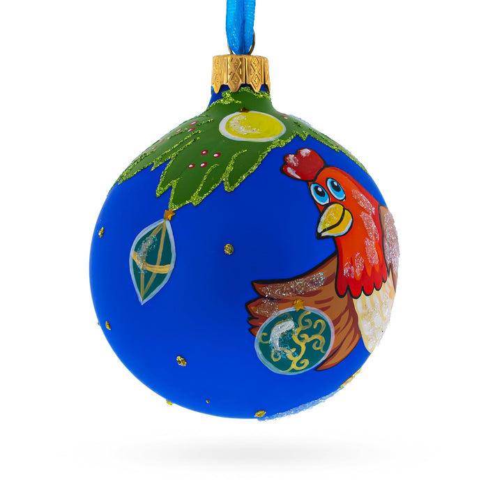 BestPysanky Whimsical Hen Decorating the Tree Blown Glass Christmas Ornament 3.25 Inches