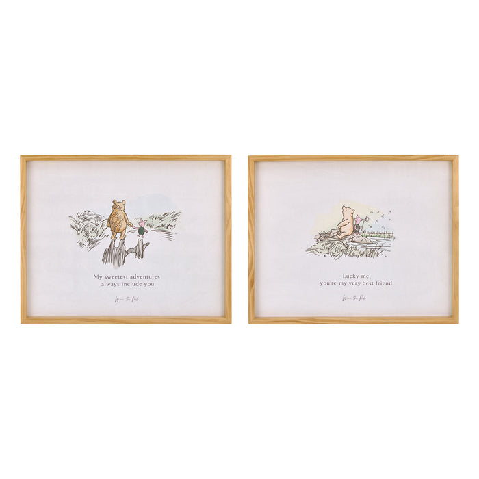 Classic Pooh "My Sweetest Adventures Always Include You" Natural Pine Wood Framed Art Canvas Wall Décor