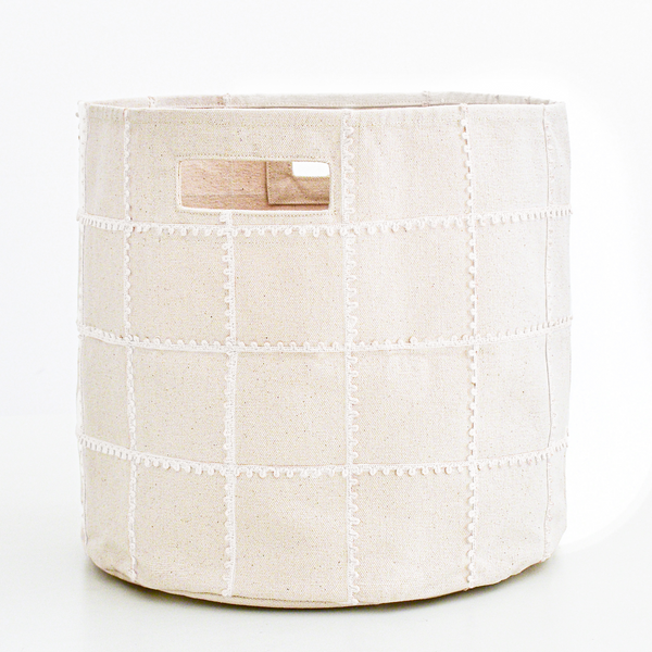 Makemake Organics Handmade Canvas Storage Basket Lace - Ivory