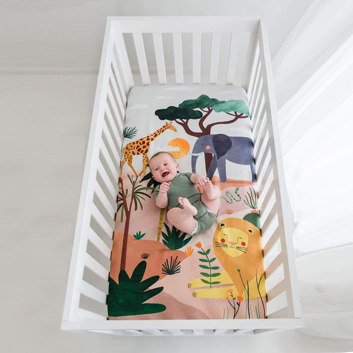 Rookie Humans Crib sheet and Swaddle bundle - In The Savanna